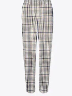 Tory Burch Cream and Navy Plaid Cropped Pants